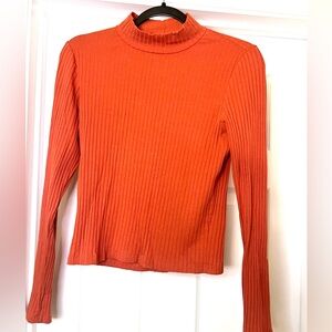 Coral Mock Neck Top by Heart & Hips - Ribbed Knit Long Sleeve Sz L